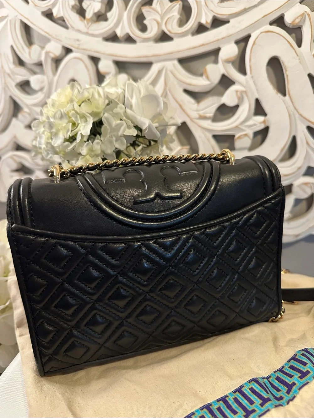Tory Burch Black Leather Fleming Quilted Shoulder Bag